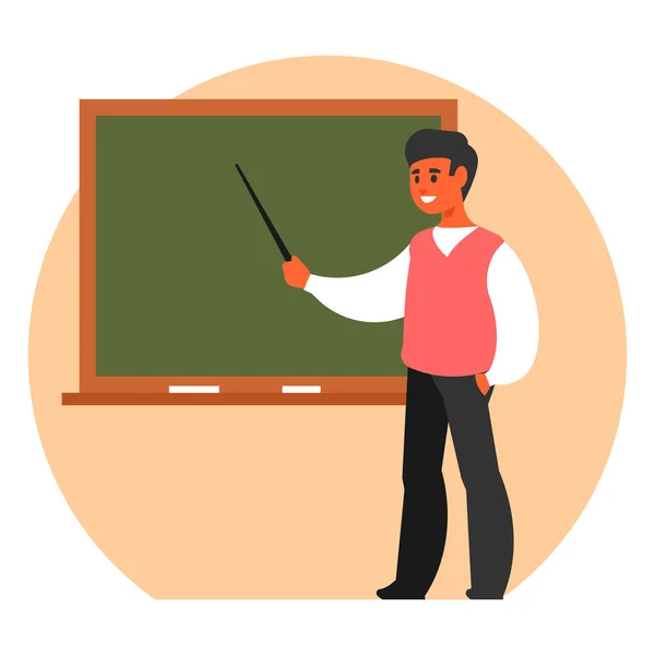 Male Teacher Pointer Classroom Vector Illustration Flat Style — Stock Vector
