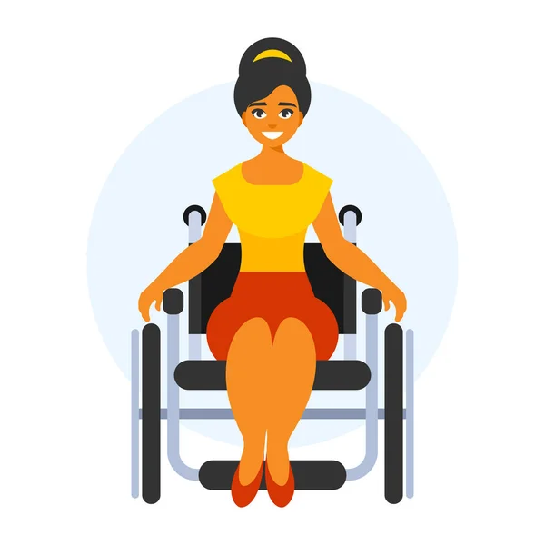 Femme Handicapée Fauteuil Roulant Illustration Vectorielle Style Plat — Image vectorielle