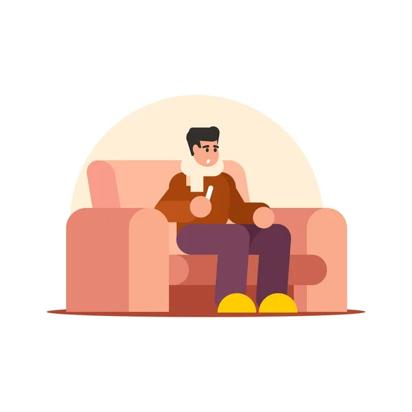 Hombre Sentado Sofá Ver Televisión Estilo Plano Vector Ilustración — Vector de stock