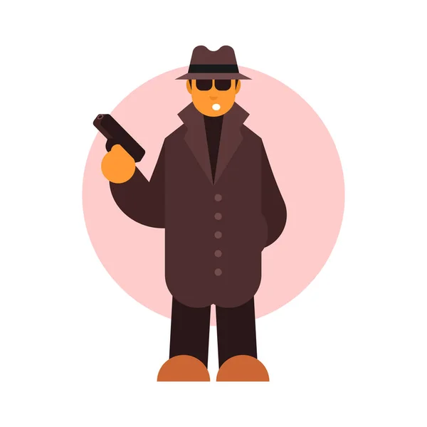 Inspecteur Bande Dessinée Avec Chapeau Manteau Avec Une Arme Illustration — Image vectorielle