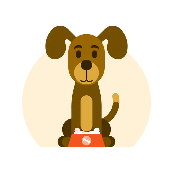 Lindo Perro Sentado Con Tazón Vector Alimentos Ilustración — Vector de stock