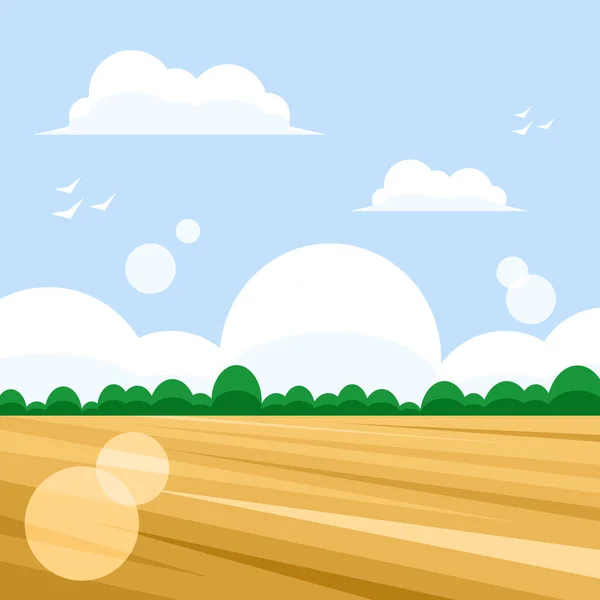 Wheatfield Con Cielo Azul Nubes Blancas Ilustración Vectorial — Vector de stock