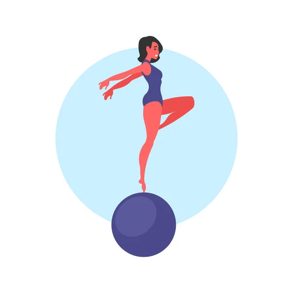 Young Woman Jumping Ball Vector Illustration Flat Style — Stock Vector