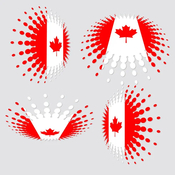 Bandera Canadá Conjunto Iconos Con Efecto Medio Tono Ilustración Vectorial — Archivo Imágenes Vectoriales
