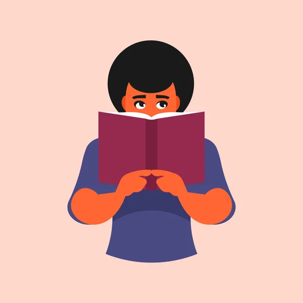 Dívka Čte Knihu Vektorová Ilustrace Plochém Stylu Izolované Růžovém Pozadí — Stockový vektor