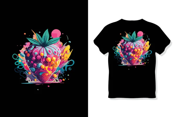 带有覆盆子和水果的T恤衫印花设计 病媒图解 — 图库矢量图片