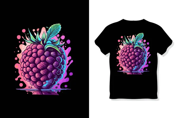 Diseño Estampado Camiseta Con Frambuesa Frutas Ilustración Vectorial — Vector de stock