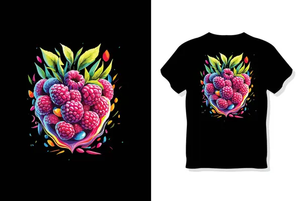 Shirt Design Impressão Com Framboesa Frutas Ilustração Vetorial — Vetor de Stock