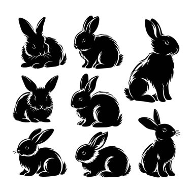 Set of bunny silhouettes isolated on a white background, Vector illustration. clipart