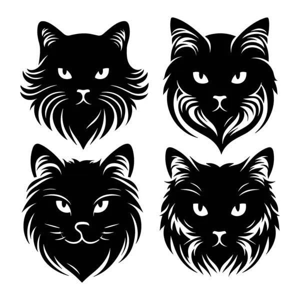 Beyaz bir arkaplanda izole kedi kafası siluetleri, Vektör illüstrasyon.