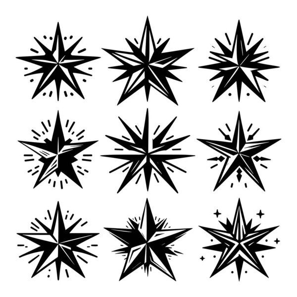 Set of star silhouettes isolated on a white background, Vector illustration.