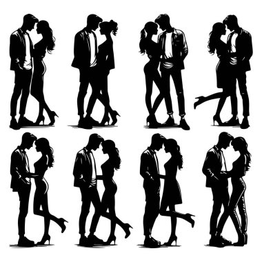 Silhouette set of romantic couple clipart