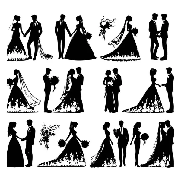 Silhouette Set Wedding Couples Royalty Free Stock Illustrations