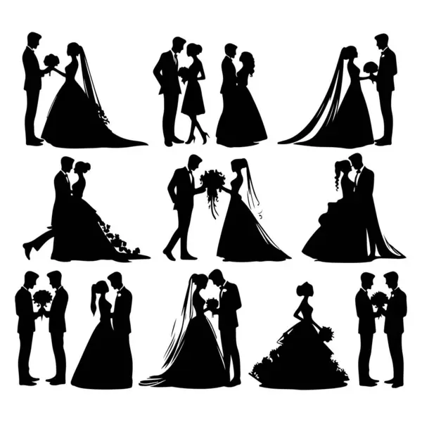 Silhouette Set Wedding Couples Stock Illustration