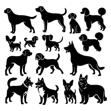 Silhouette set of dogs. Vector isolated illustration clipart