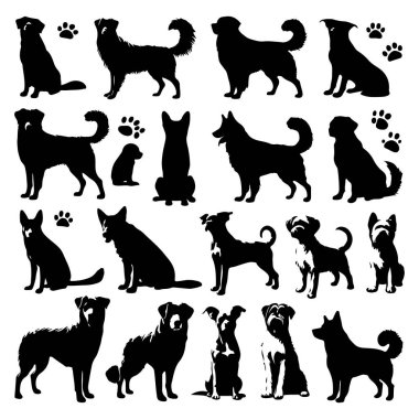 Silhouette set of dogs. Vector isolated illustration clipart