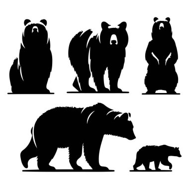 Silhouette set of bear. Vector isolated illustration clipart