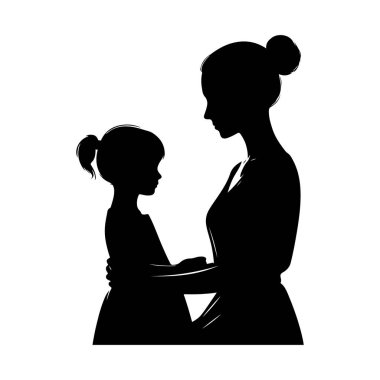 Anne ve kızının silueti. Vektör izole illüstrasyonu