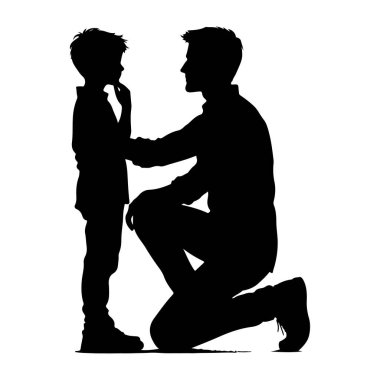 Baba ve oğulun silueti. Vektör izole illüstrasyonu