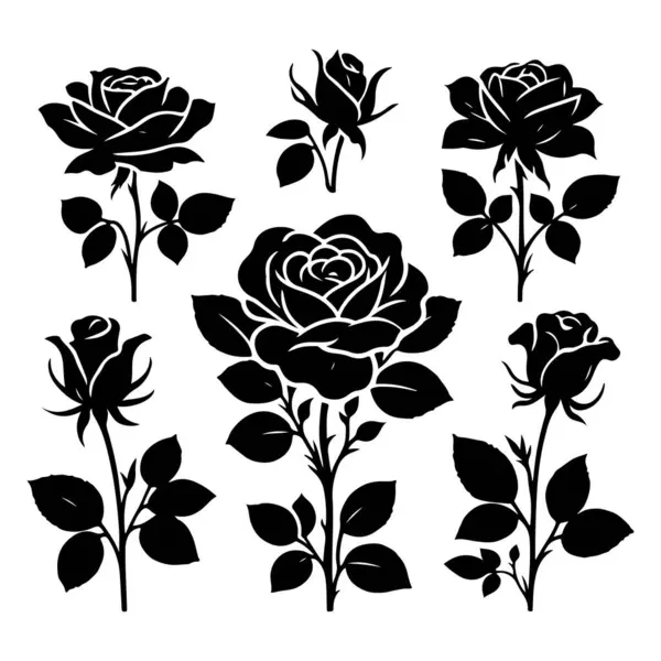 stock vector Set of roses silhouettes isolated on a white background, Vector illustration.