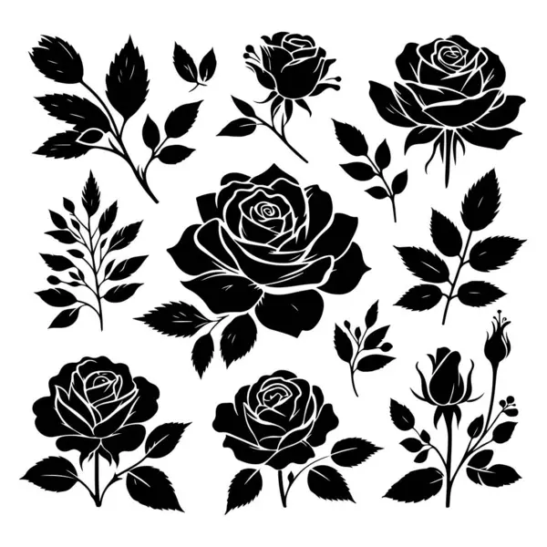 stock vector Set of roses silhouettes isolated on a white background, Vector illustration.