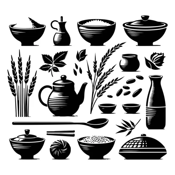 stock vector Silhouette set of clay rice. Vector isolated illustration