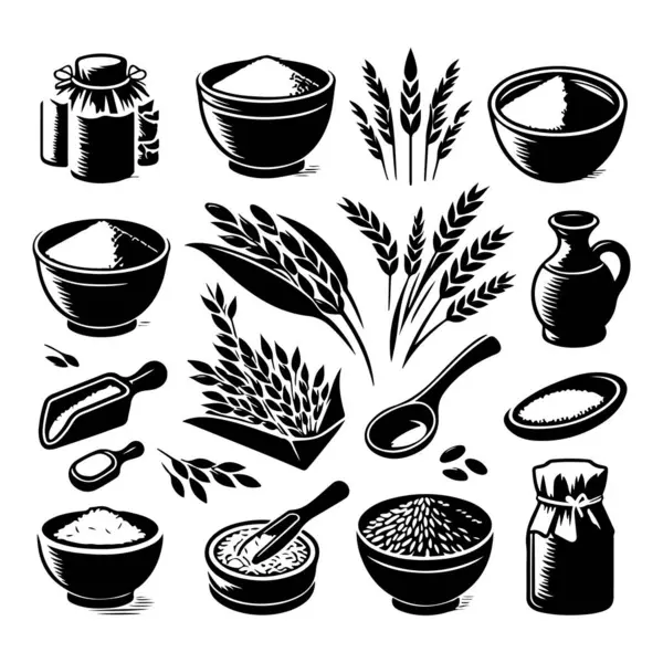 stock vector Silhouette set of clay rice. Vector isolated illustration