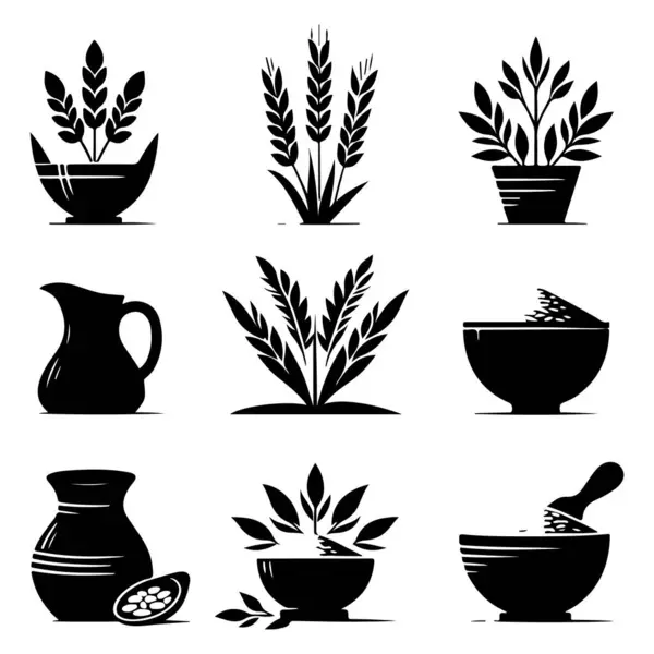 stock vector Silhouette set of clay rice. Vector isolated illustration