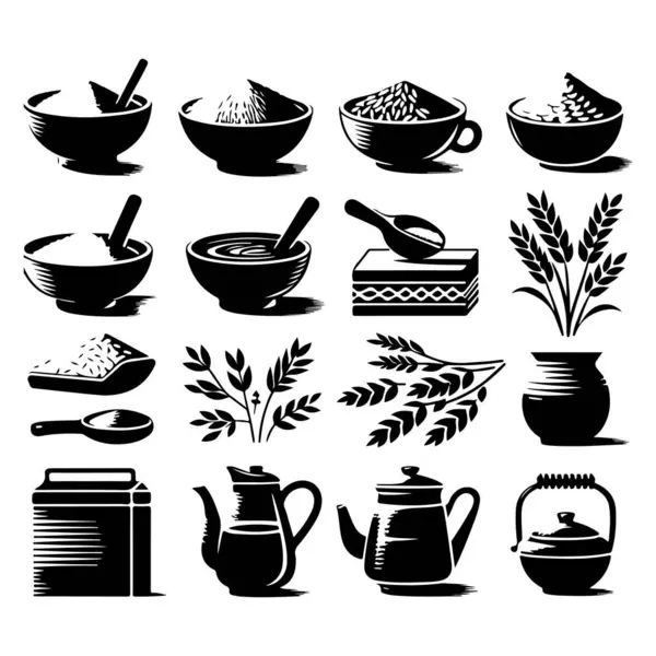 Stock vector Silhouette set of clay rice. Vector isolated illustration