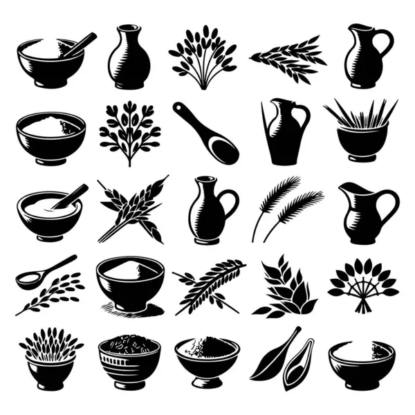 stock vector Silhouette set of clay rice. Vector isolated illustration