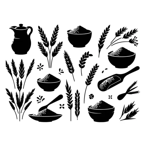 Stock vector Silhouette set of clay rice. Vector isolated illustration