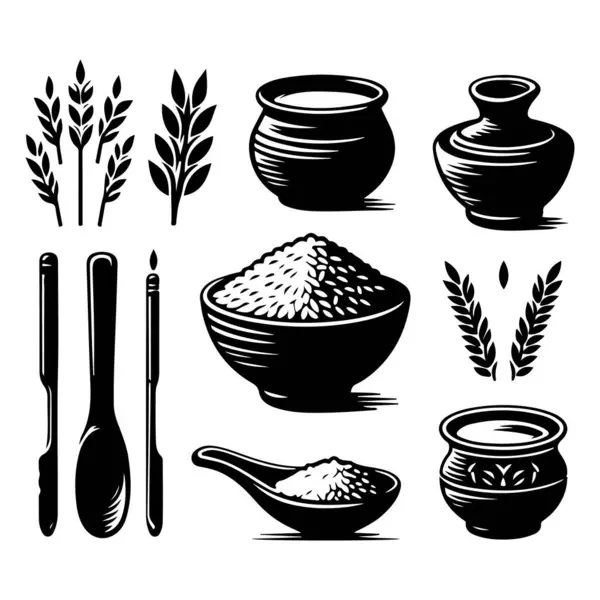 stock vector Silhouette set of clay rice. Vector isolated illustration