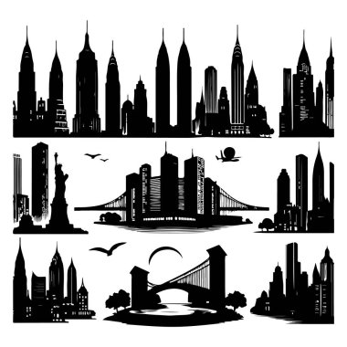 Set of skyline silhouettes isolated on a white background, Vector illustration. clipart