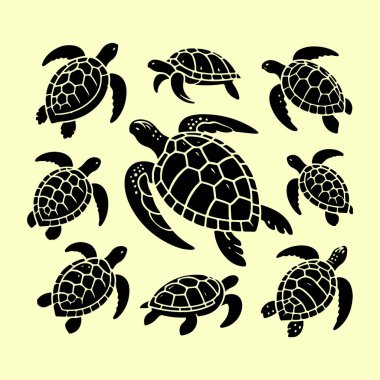 Silhouette set of turtle clipart