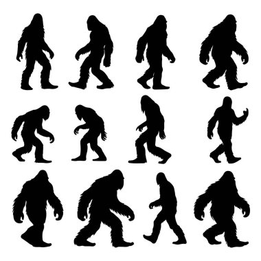 Set of sasquatch silhouettes isolated on a white background, Vector illustration. clipart