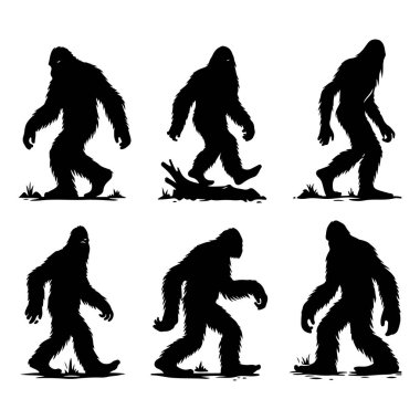 Set of sasquatch silhouettes isolated on a white background, Vector illustration. clipart