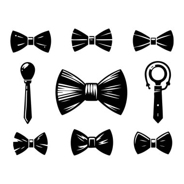 Set of bow tie silhouette on white background clipart