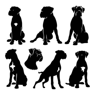 Beyaz arkaplanda boksör köpeği silueti