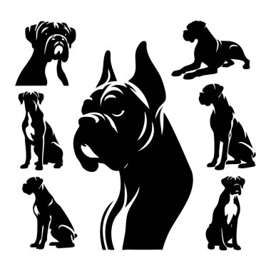 Beyaz arkaplanda boksör köpeği silueti