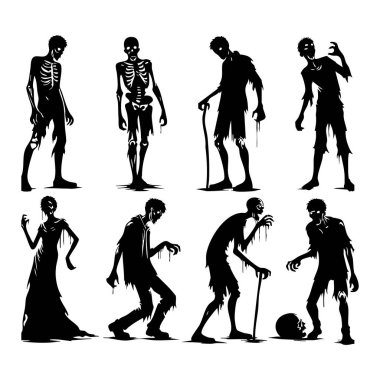 Silhouette set of zombie on white background clipart