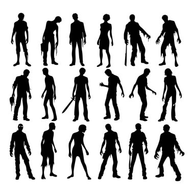 Silhouette set of zombie on white background clipart