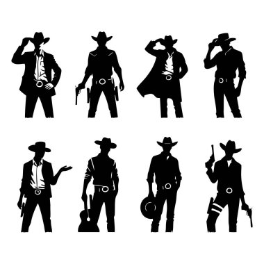 Set of cowboy silhouette on white background clipart