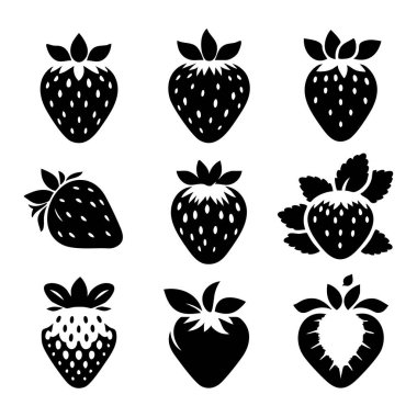 Silhouette set of strawberry on white background clipart