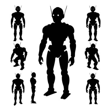 Beyaz arkaplanda bir robot silueti seti