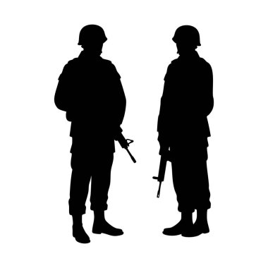 Silhouette set of soldier on white background