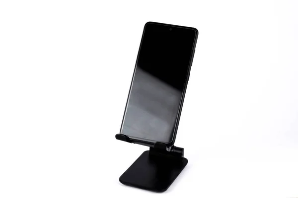 Zwarte Mobiele Telefoon Houder Porteble Geïsoleerd Witte Achtergrond — Stockfoto