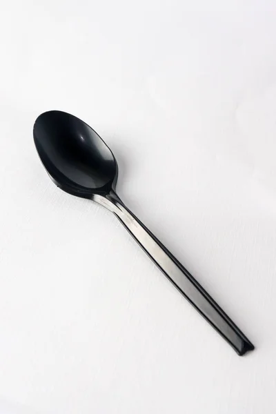Cucchiaio Plastica Nero Cucchiaio Plastica Singolo Sfondo Bianco Isolato Bianco — Foto Stock