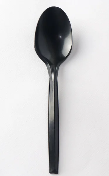 Black Plastic Spoon Single Plastic Spoon White Background Isolated White — Stock Photo, Image