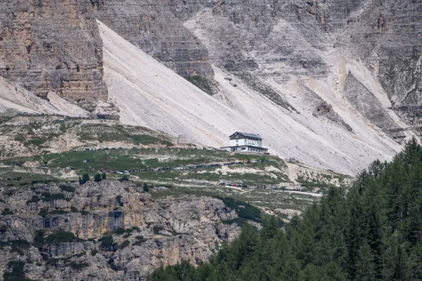 Vista Panorámica Tre Cime Lavaredo Desde Lago Misurina Dolomitas Italia —  Fotos de Stock