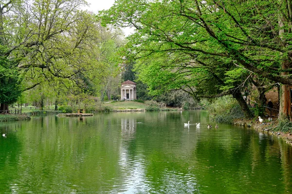 Monza: view of park of Villa Reale (Royal Villa) with animals and trees, Italy